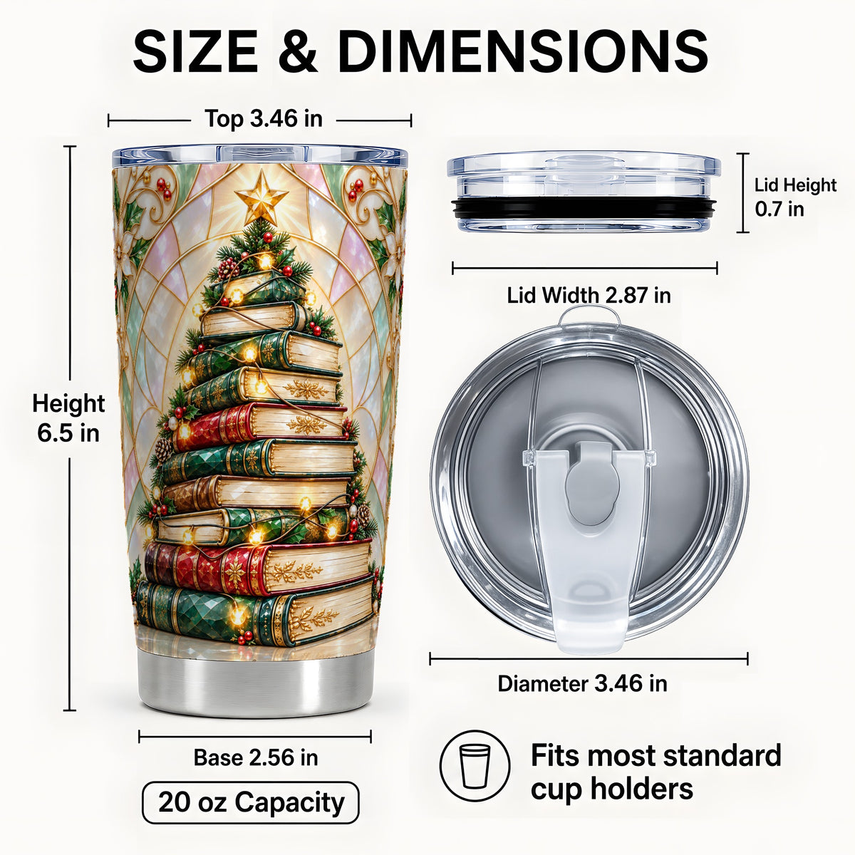 #pl[20oz|Steel] Book Tree Tumbler 20oz, Christmas Tumbler, Stainless Steel Travel Cup