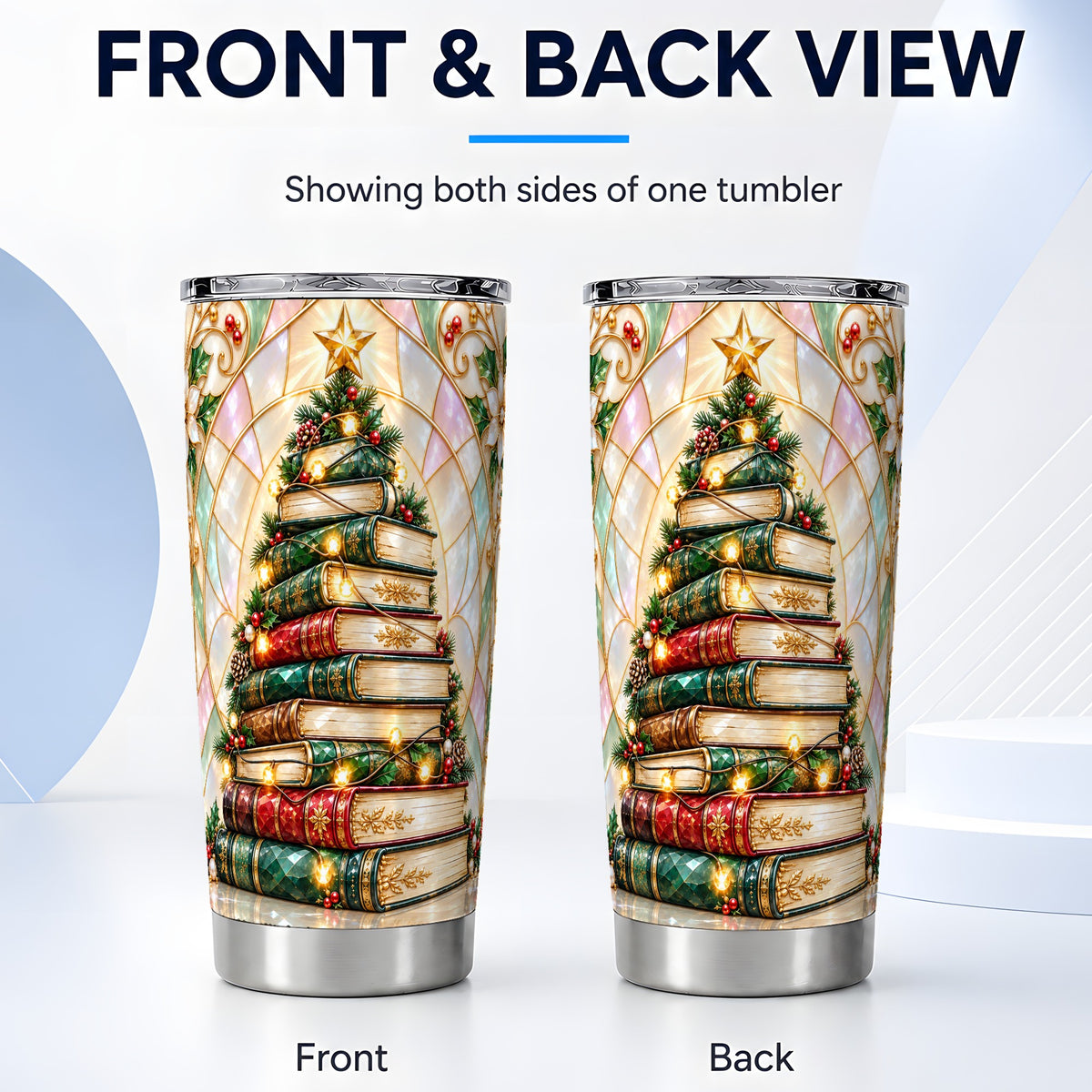 #pl[20oz|Steel] Book Tree Tumbler 20oz, Christmas Tumbler, Stainless Steel Travel Cup