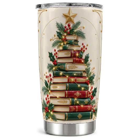 Book Stack Tumbler 20oz, Christmas Tumbler, Stainless Steel Travel Cup