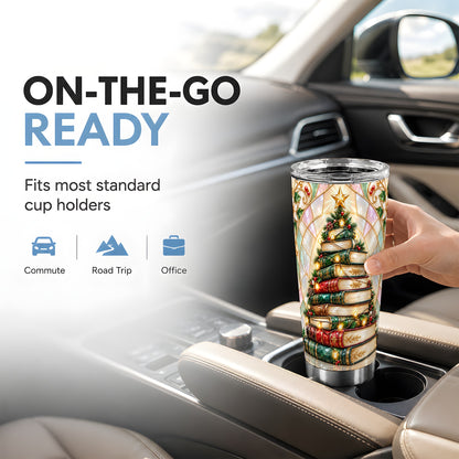 Book Tree Tumbler 20oz, Christmas Tumbler, Stainless Steel Travel Cup