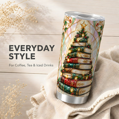 Book Tree Tumbler 20oz, Christmas Tumbler, Stainless Steel Travel Cup