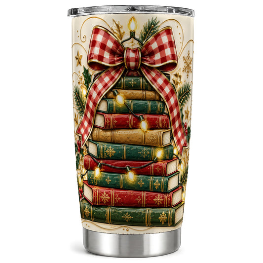 Book Bow Tumbler 20oz, Christmas Tumbler, Stainless Steel Travel Cup