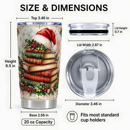 #pl[20oz|Steel] Santa Hat Tumbler 20oz, Christmas Books Tumbler, Stainless Steel Travel Cup