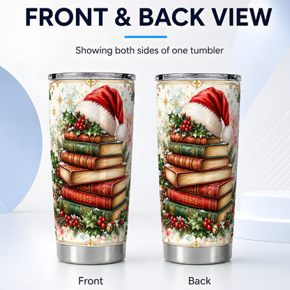 #pl[20oz|Steel] Santa Hat Tumbler 20oz, Christmas Books Tumbler, Stainless Steel Travel Cup
