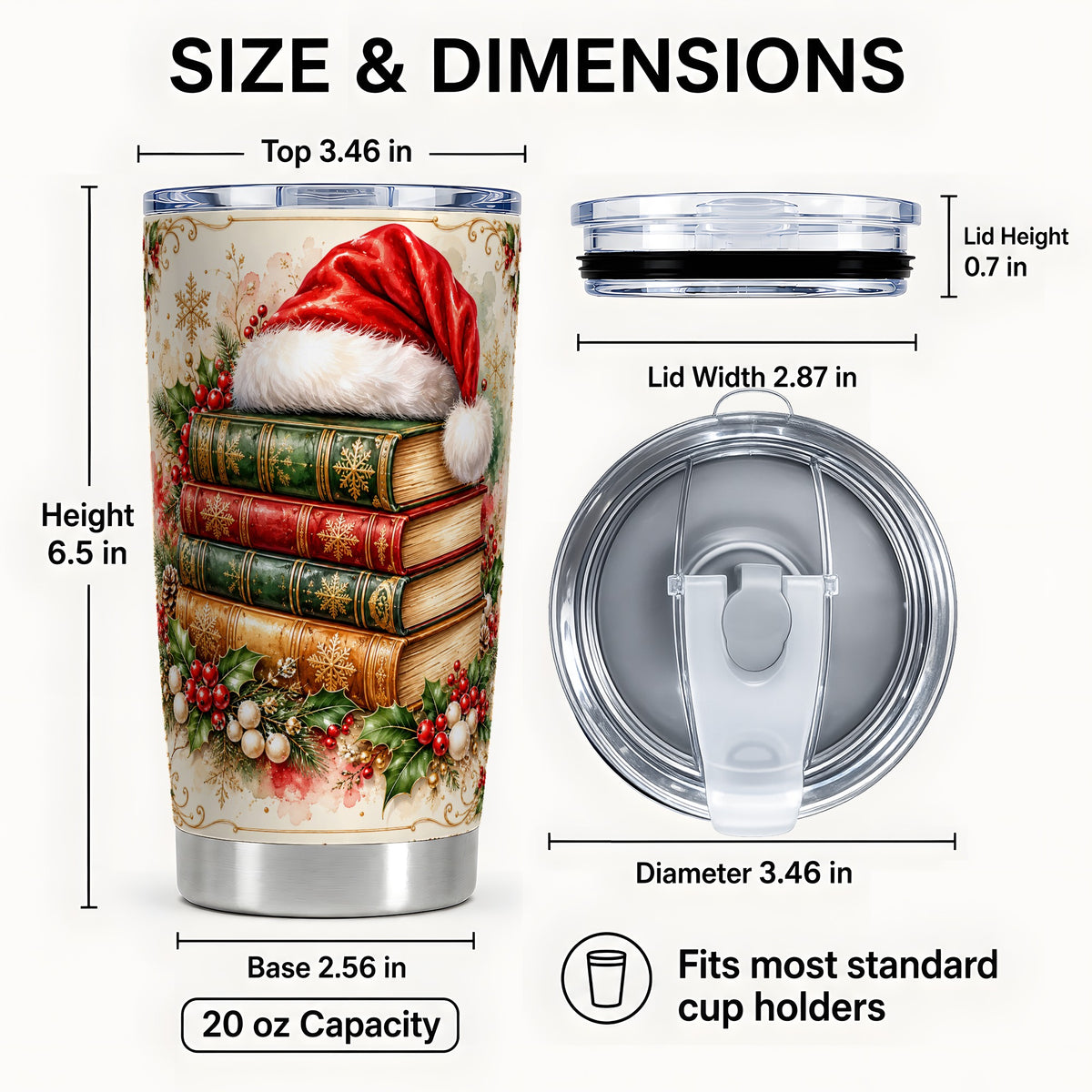 #pl[20oz|Steel] Santa Hat Tumbler 20oz, Holiday Books Tumbler, Stainless Steel Travel Cup
