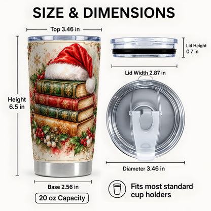 #pl[20oz|Steel] Santa Hat Tumbler 20oz, Holiday Books Tumbler, Stainless Steel Travel Cup