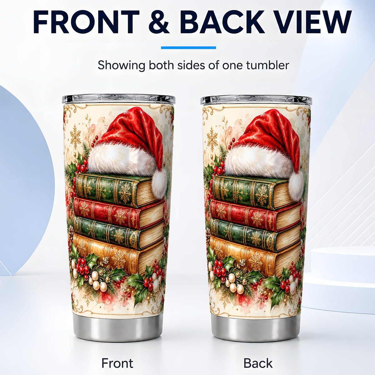 #pl[20oz|Steel] Santa Hat Tumbler 20oz, Holiday Books Tumbler, Stainless Steel Travel Cup