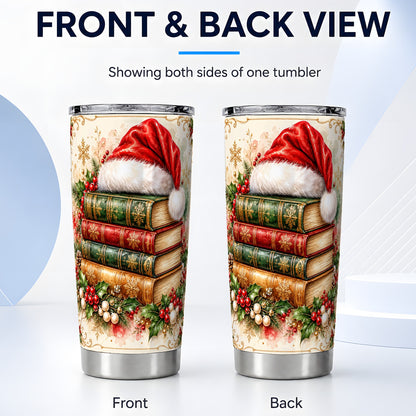 #pl[20oz|Steel] Santa Hat Tumbler 20oz, Holiday Books Tumbler, Stainless Steel Travel Cup