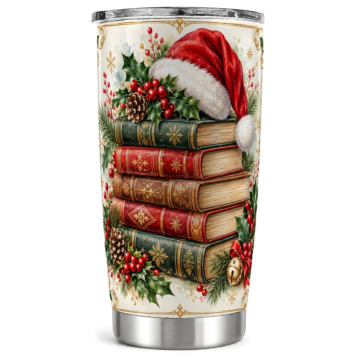 Christmas Books Tumbler 20oz, Reading Tumbler, Stainless Steel Travel Cup