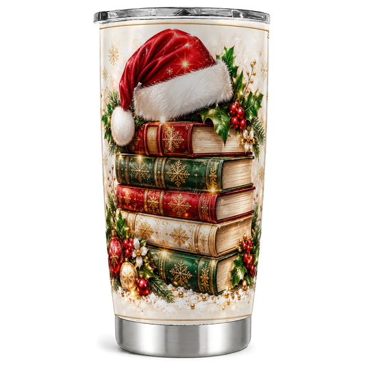 Festive Books Tumbler 20oz, Reading Tumbler, Stainless Steel Travel Cup