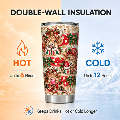 Highland Cow Tumbler 20oz, Christmas Tumbler, Stainless Steel Travel Cup