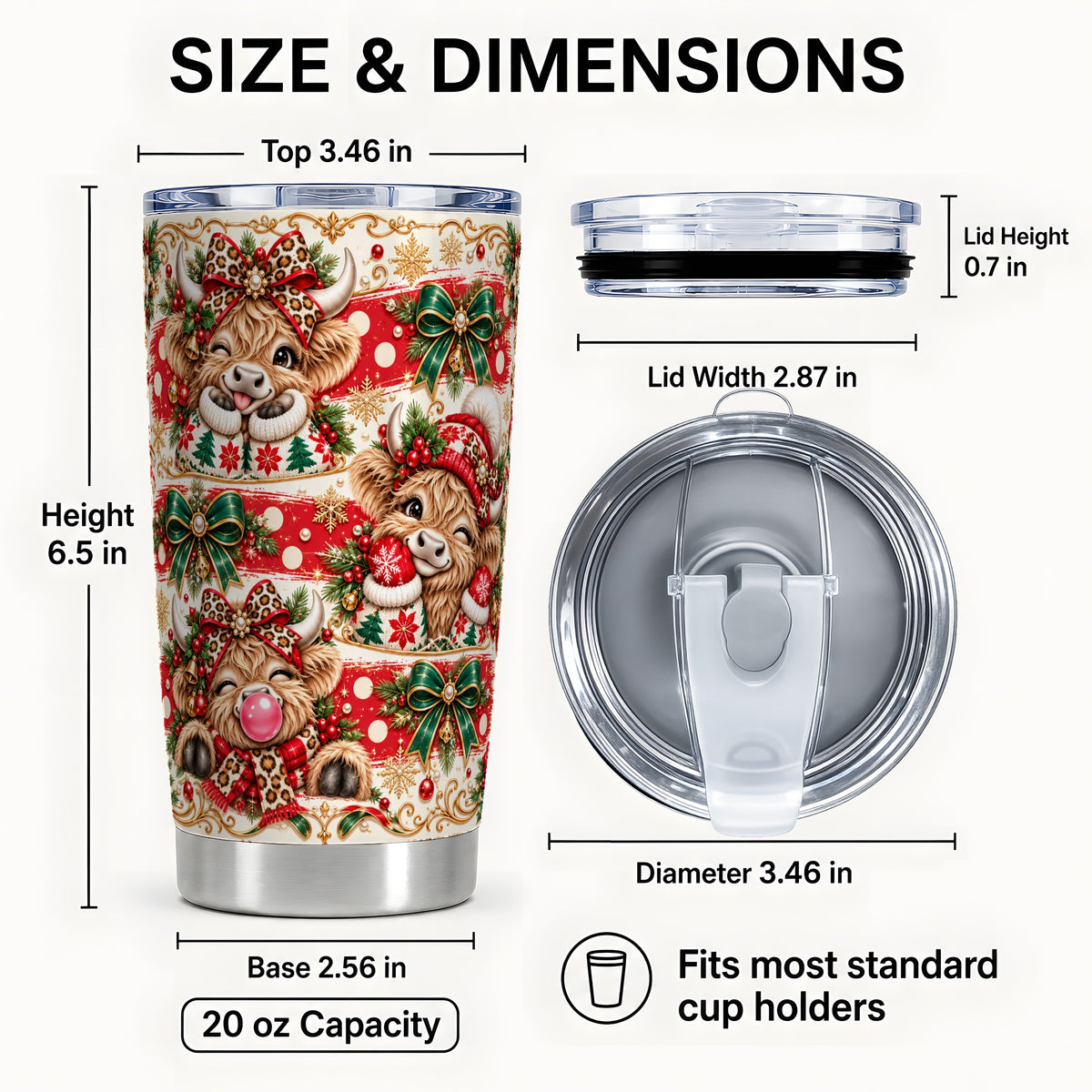 #pl[20oz|Steel] Highland Cow Tumbler 20oz, Christmas Tumbler, Stainless Steel Travel Cup
