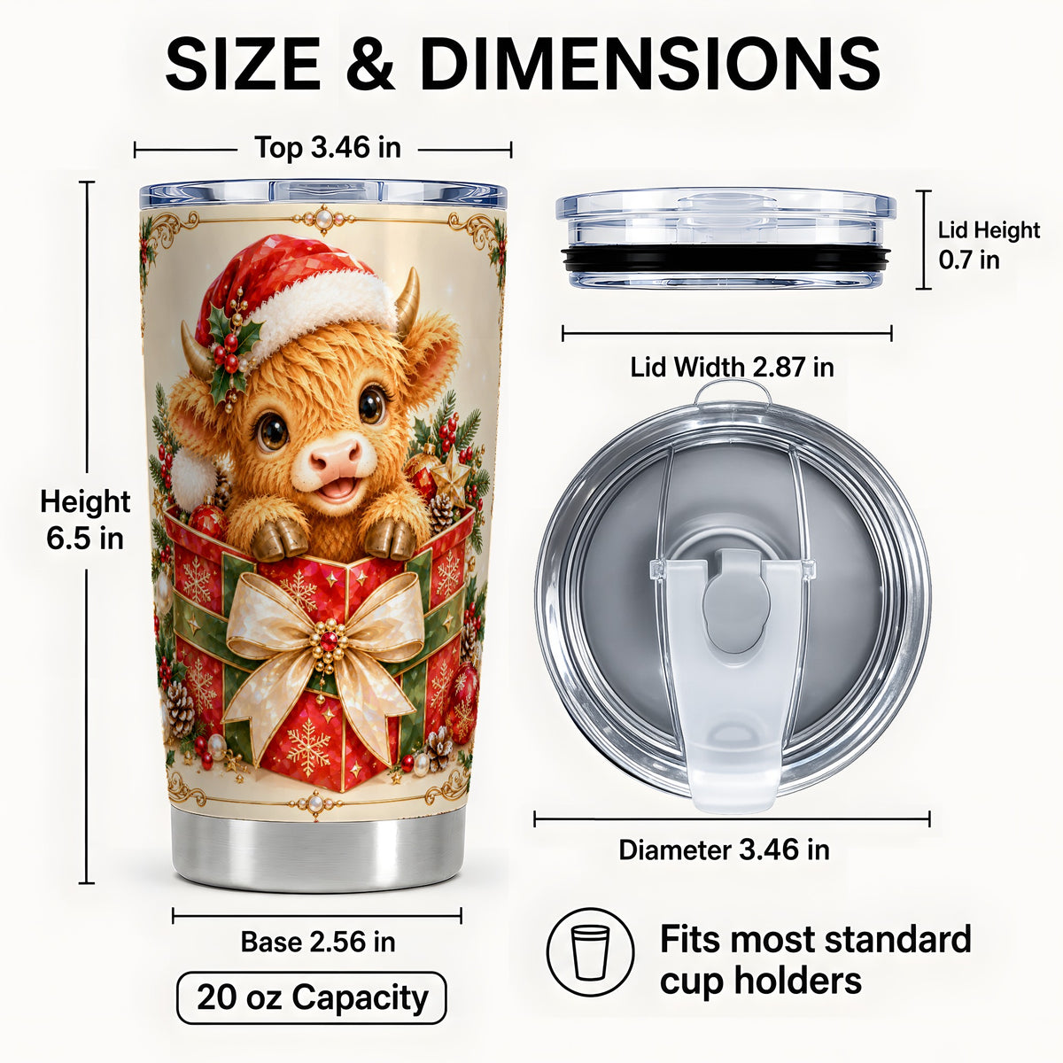 #pl[20oz|Steel] Christmas Cow Tumbler 20oz, Holiday Tumbler, Stainless Steel Travel Cup