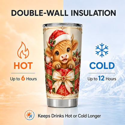 Christmas Cow Tumbler 20oz, Holiday Tumbler, Stainless Steel Travel Cup