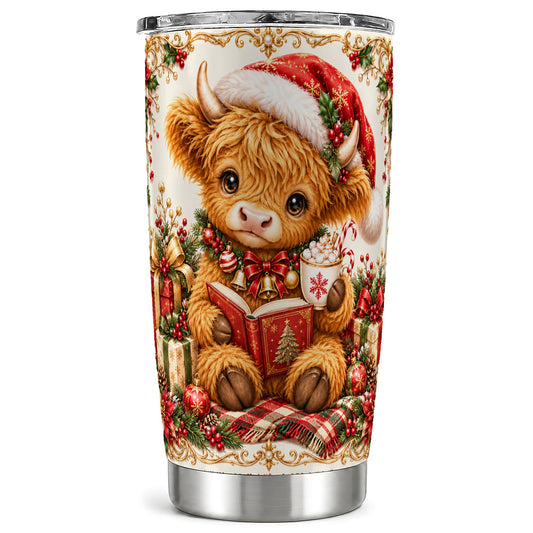 Reading Cow Tumbler 20oz, Christmas Tumbler, Stainless Steel Travel Cup