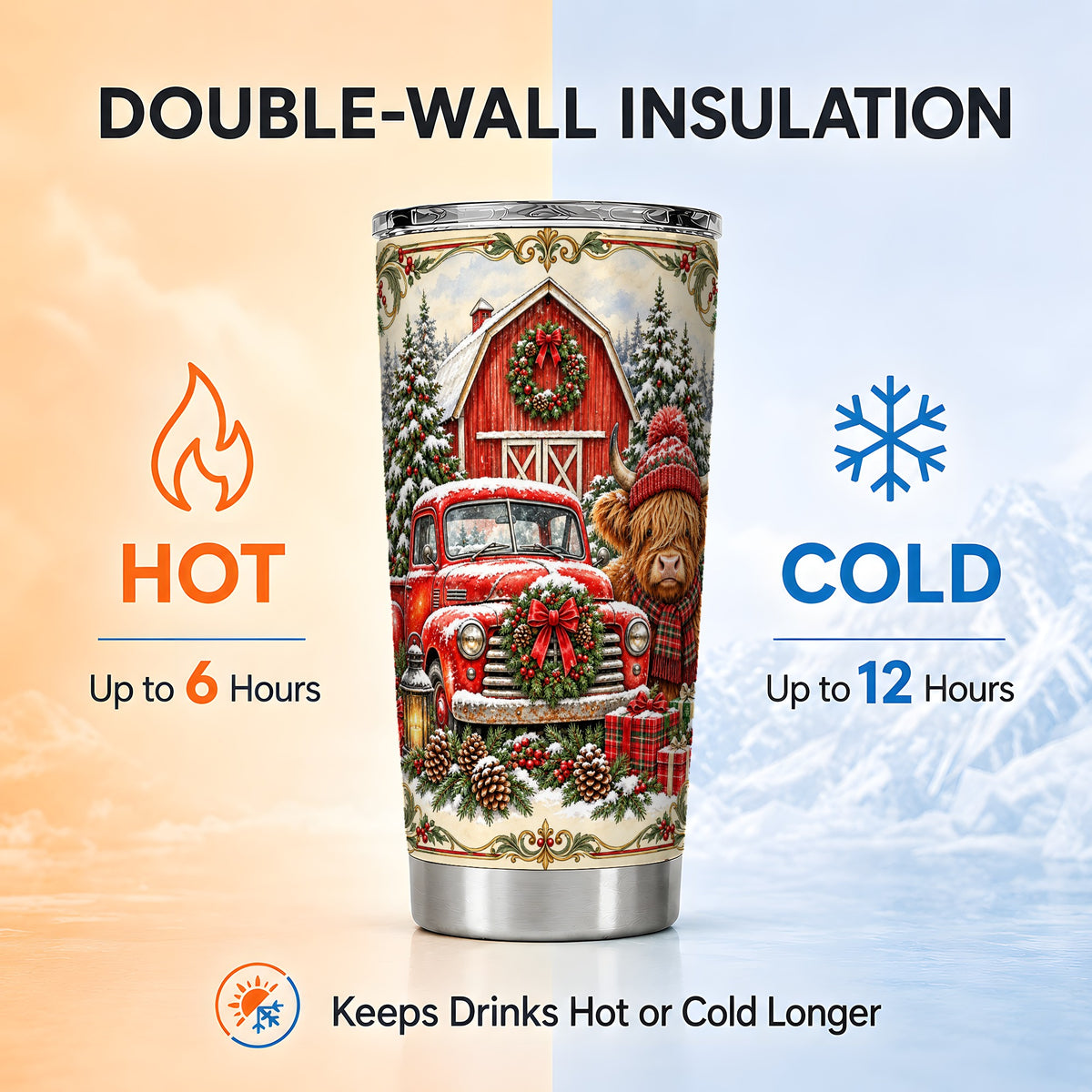 Highland Cow Tumbler 20oz, Christmas Tumbler, Stainless Steel Travel Cup