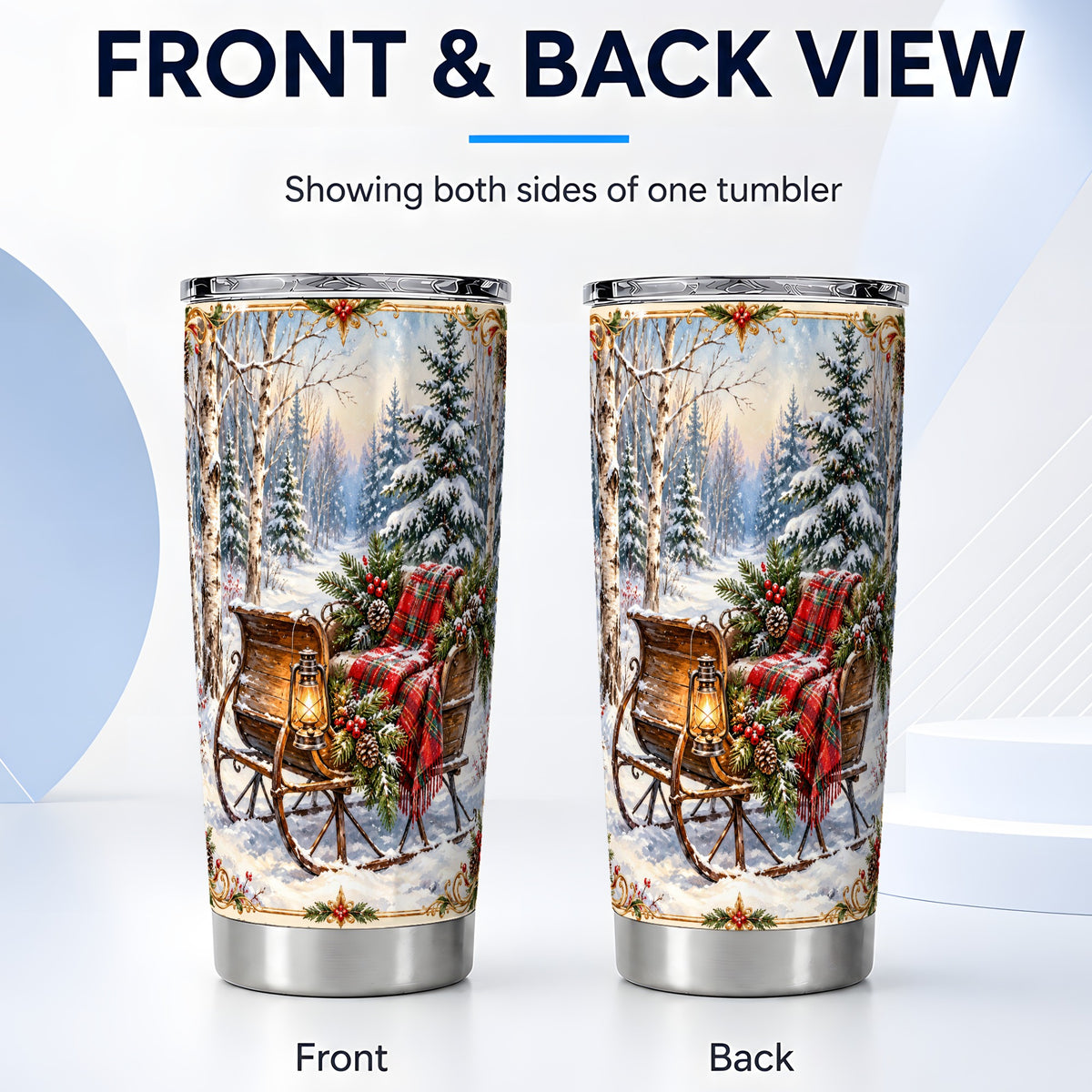 #pl[20oz|Steel] Christmas Sleigh Tumbler 20oz, Winter Tumbler, Stainless Steel Travel Cup