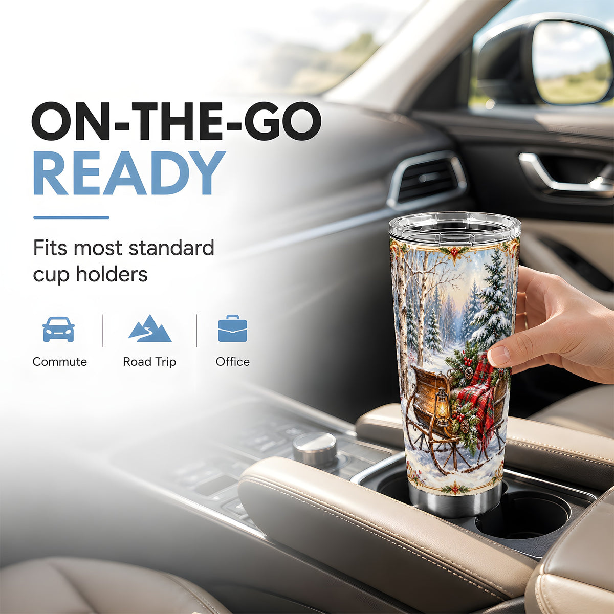 Christmas Sleigh Tumbler 20oz, Winter Tumbler, Stainless Steel Travel Cup