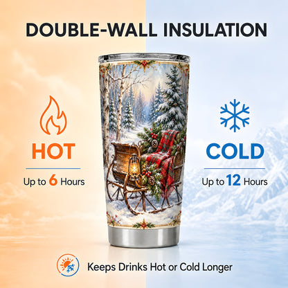 Christmas Sleigh Tumbler 20oz, Winter Tumbler, Stainless Steel Travel Cup