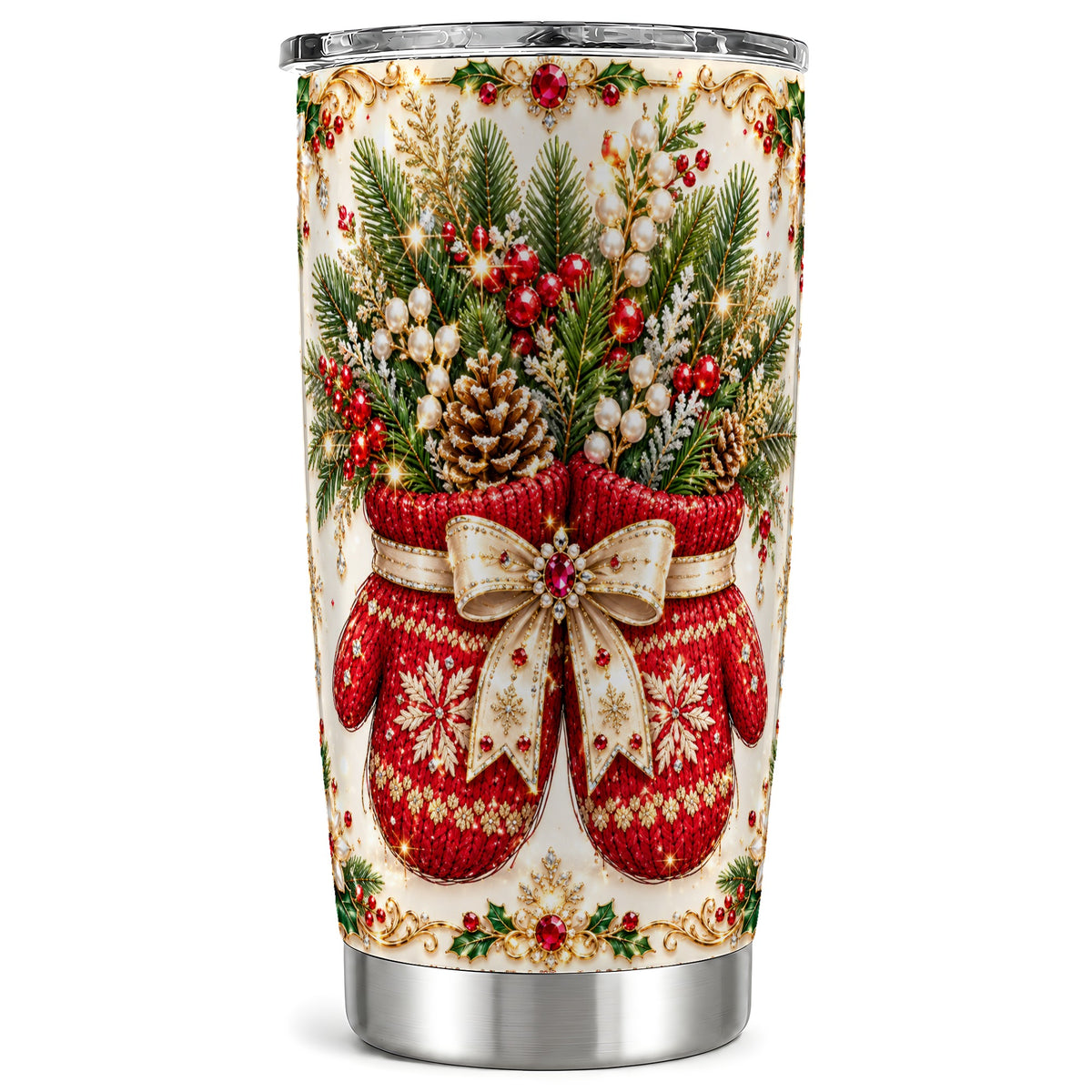 Christmas Mittens Tumbler 20oz, Holiday Tumbler, Stainless Steel Travel Cup