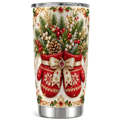 Christmas Mittens Tumbler 20oz, Holiday Tumbler, Stainless Steel Travel Cup