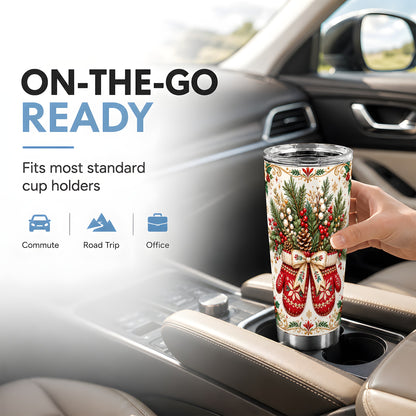 Christmas Mittens Tumbler 20oz, Winter Floral Stainless Steel Travel Cup
