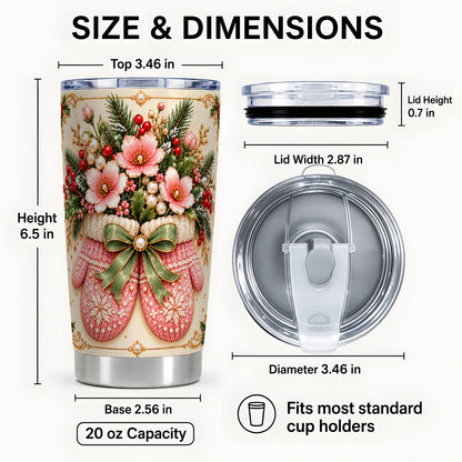 #pl[20oz|Steel] Pink Christmas Mittens Tumbler 20oz, Floral Stainless Steel Travel Cup