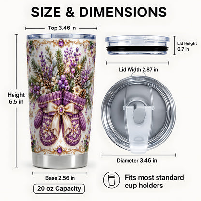 #pl[20oz|Steel] Purple Christmas Mittens Tumbler 20oz, Jeweled Stainless Steel Travel Cup