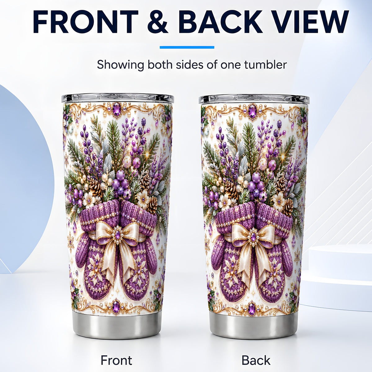#pl[20oz|Steel] Purple Christmas Mittens Tumbler 20oz, Jeweled Stainless Steel Travel Cup
