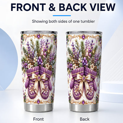 #pl[20oz|Steel] Purple Christmas Mittens Tumbler 20oz, Jeweled Stainless Steel Travel Cup