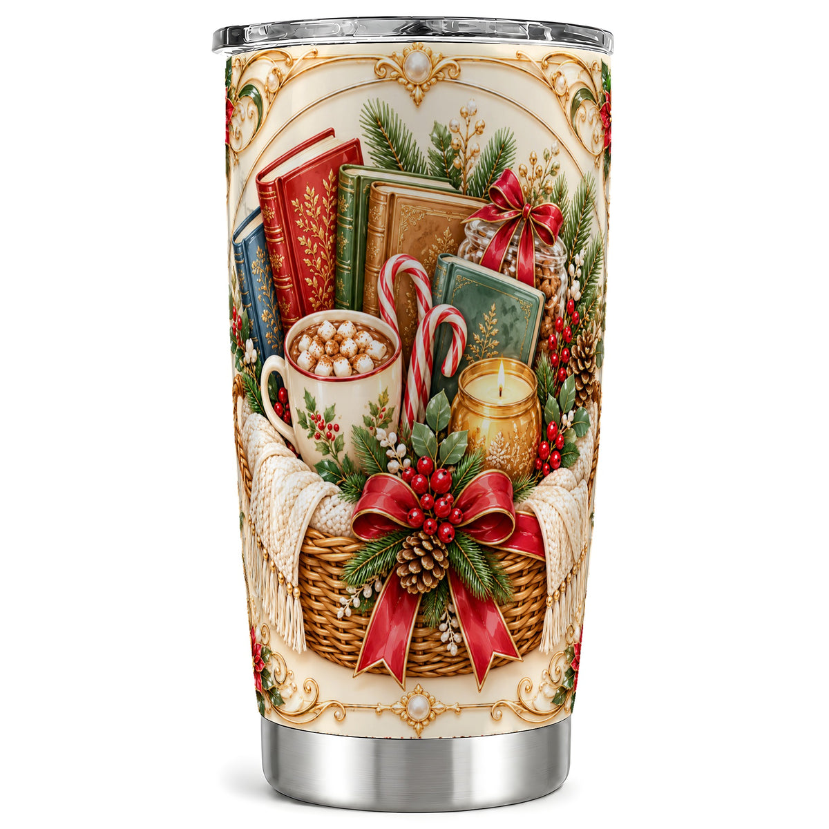 Reading Basket Tumbler 20oz, Holiday Tumbler, Stainless Steel Travel Cup