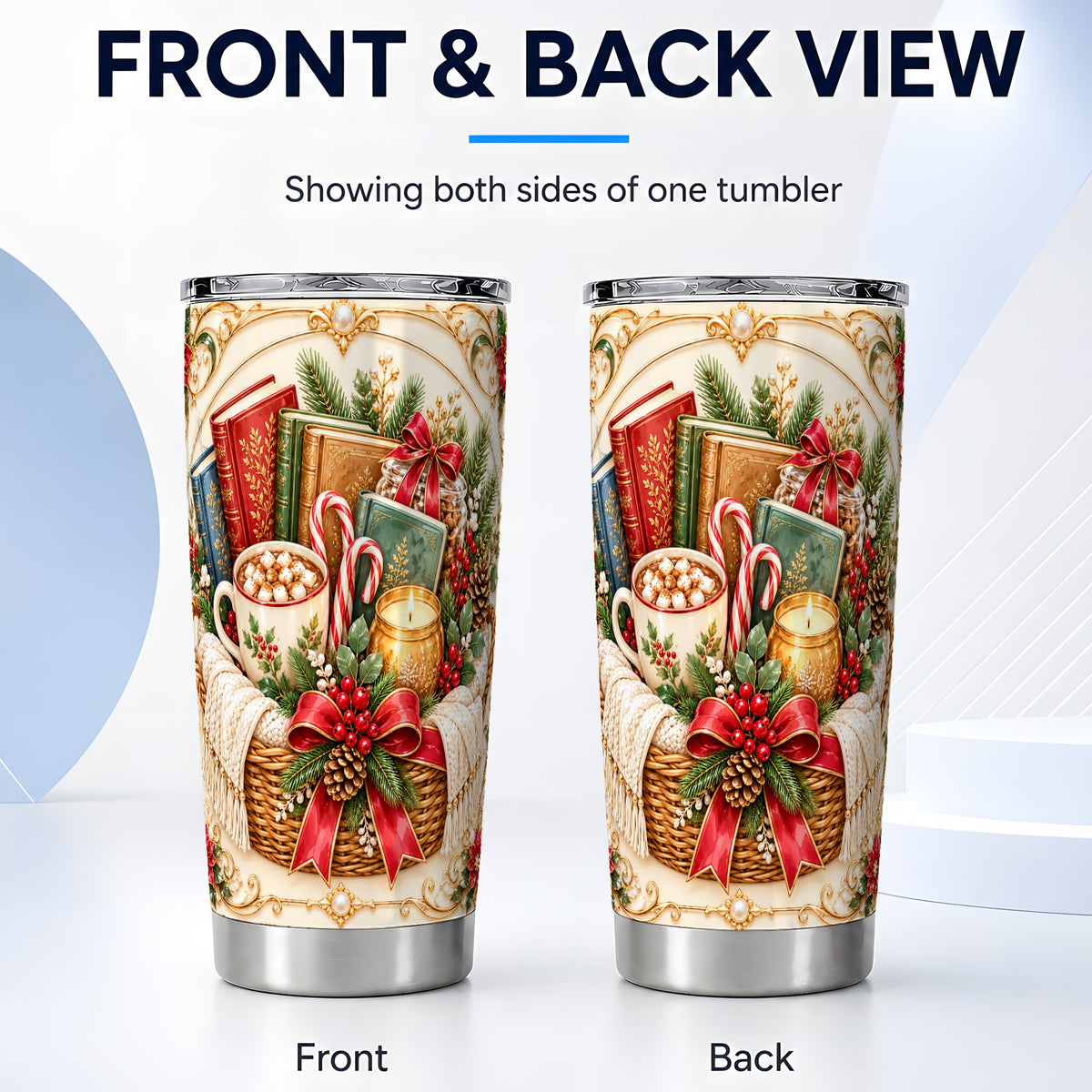 #pl[20oz|Steel] Reading Basket Tumbler 20oz, Holiday Tumbler, Stainless Steel Travel Cup