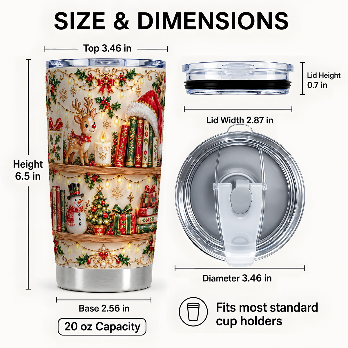 #pl[20oz|Steel] Holiday Bookshelf Tumbler 20oz, Reading Tumbler, Stainless Steel Travel Cup