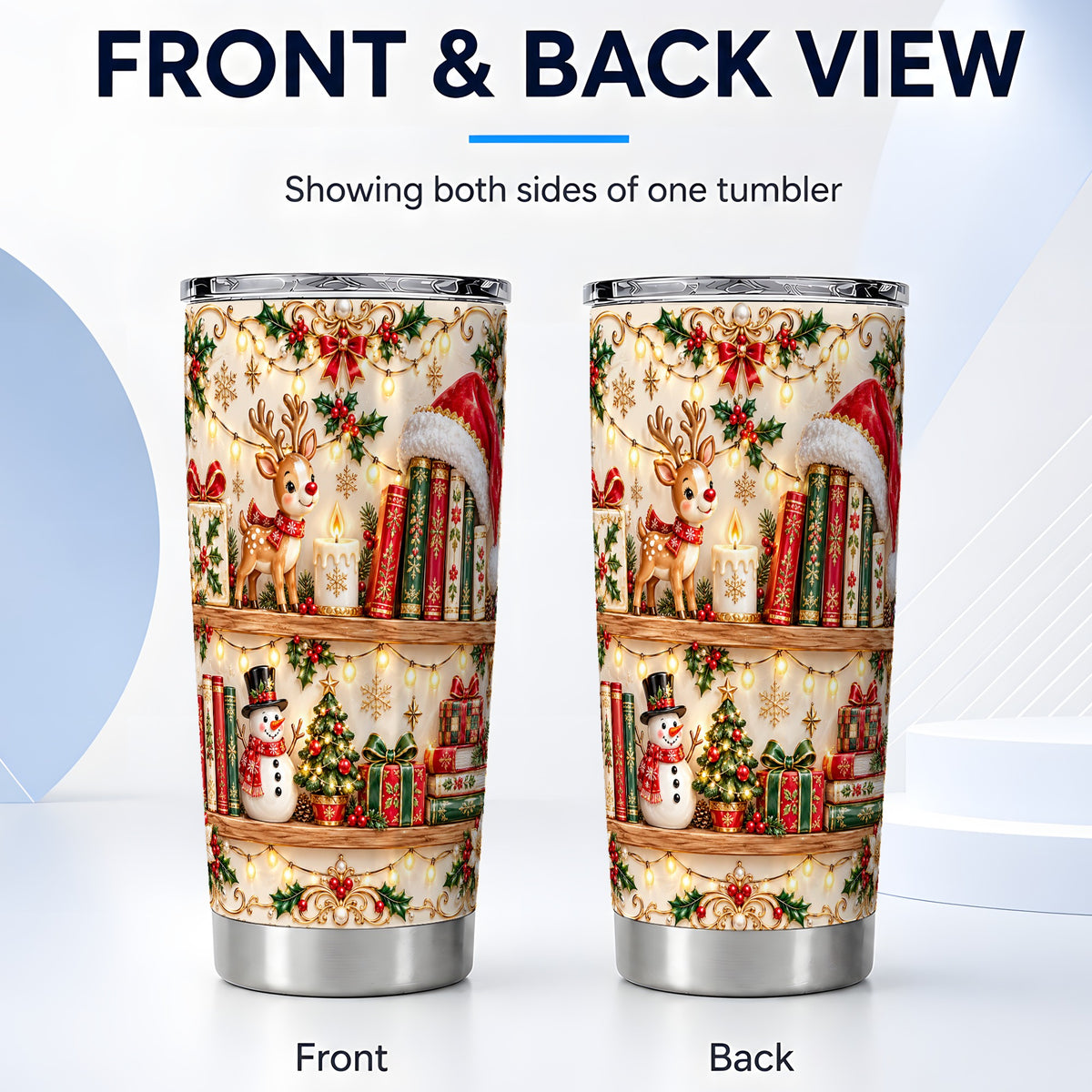 #pl[20oz|Steel] Holiday Bookshelf Tumbler 20oz, Reading Tumbler, Stainless Steel Travel Cup
