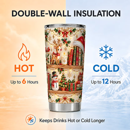 Holiday Bookshelf Tumbler 20oz, Reading Tumbler, Stainless Steel Travel Cup