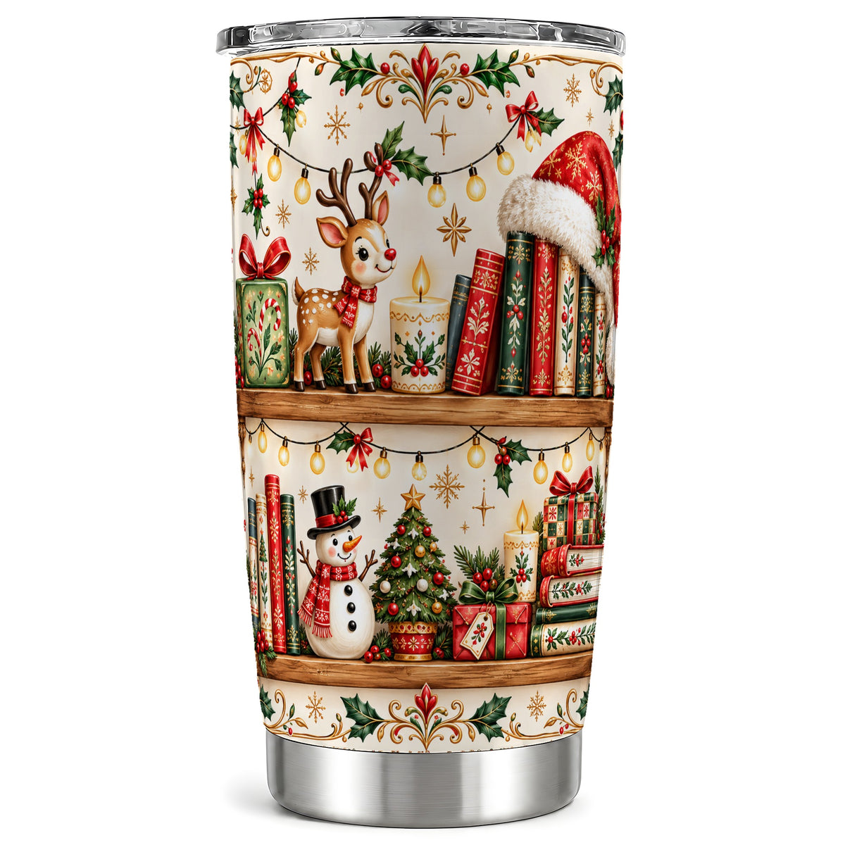 Christmas Books Tumbler 20oz, Winter Tumbler, Stainless Steel Travel Cup