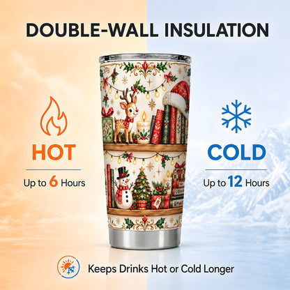 Christmas Books Tumbler 20oz, Winter Tumbler, Stainless Steel Travel Cup