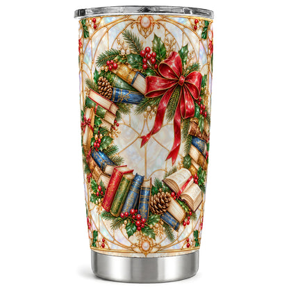 Christmas Wreath Tumbler 20oz, Reader Tumbler, Stainless Steel Travel Cup
