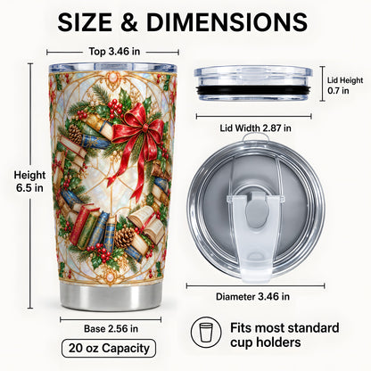 #pl[20oz|Steel] Christmas Wreath Tumbler 20oz, Reader Tumbler, Stainless Steel Travel Cup