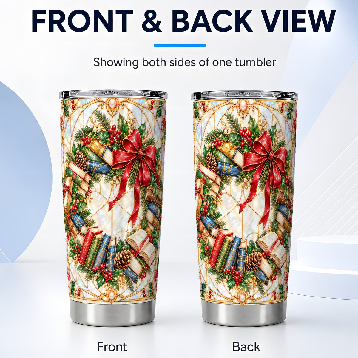 #pl[20oz|Steel] Christmas Wreath Tumbler 20oz, Reader Tumbler, Stainless Steel Travel Cup
