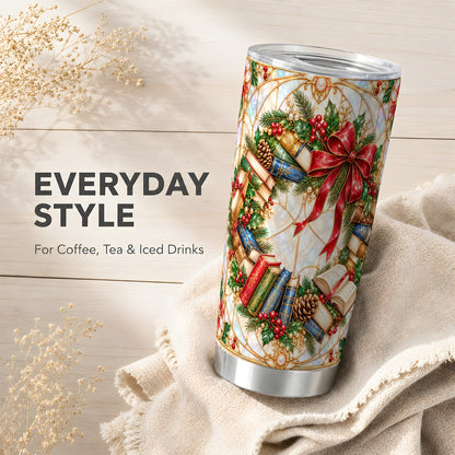Christmas Wreath Tumbler 20oz, Reader Tumbler, Stainless Steel Travel Cup