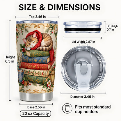 #pl[20oz|Steel] Christmas Cat Books Tumbler 20oz, Cozy Tumbler, Stainless Steel Travel Cup
