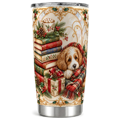 Christmas Dog Books Tumbler 20oz, Cozy Tumbler, Stainless Steel Travel Cup