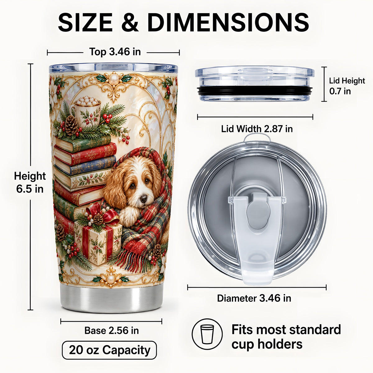 #pl[20oz|Steel] Christmas Dog Books Tumbler 20oz, Cozy Tumbler, Stainless Steel Travel Cup