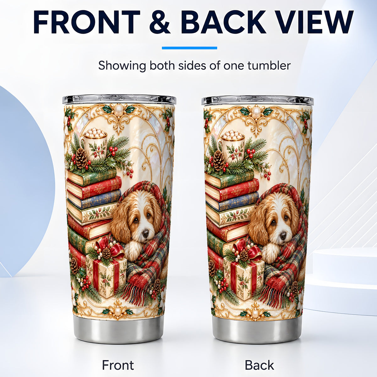 #pl[20oz|Steel] Christmas Dog Books Tumbler 20oz, Cozy Tumbler, Stainless Steel Travel Cup