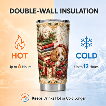 Christmas Dog Books Tumbler 20oz, Cozy Tumbler, Stainless Steel Travel Cup
