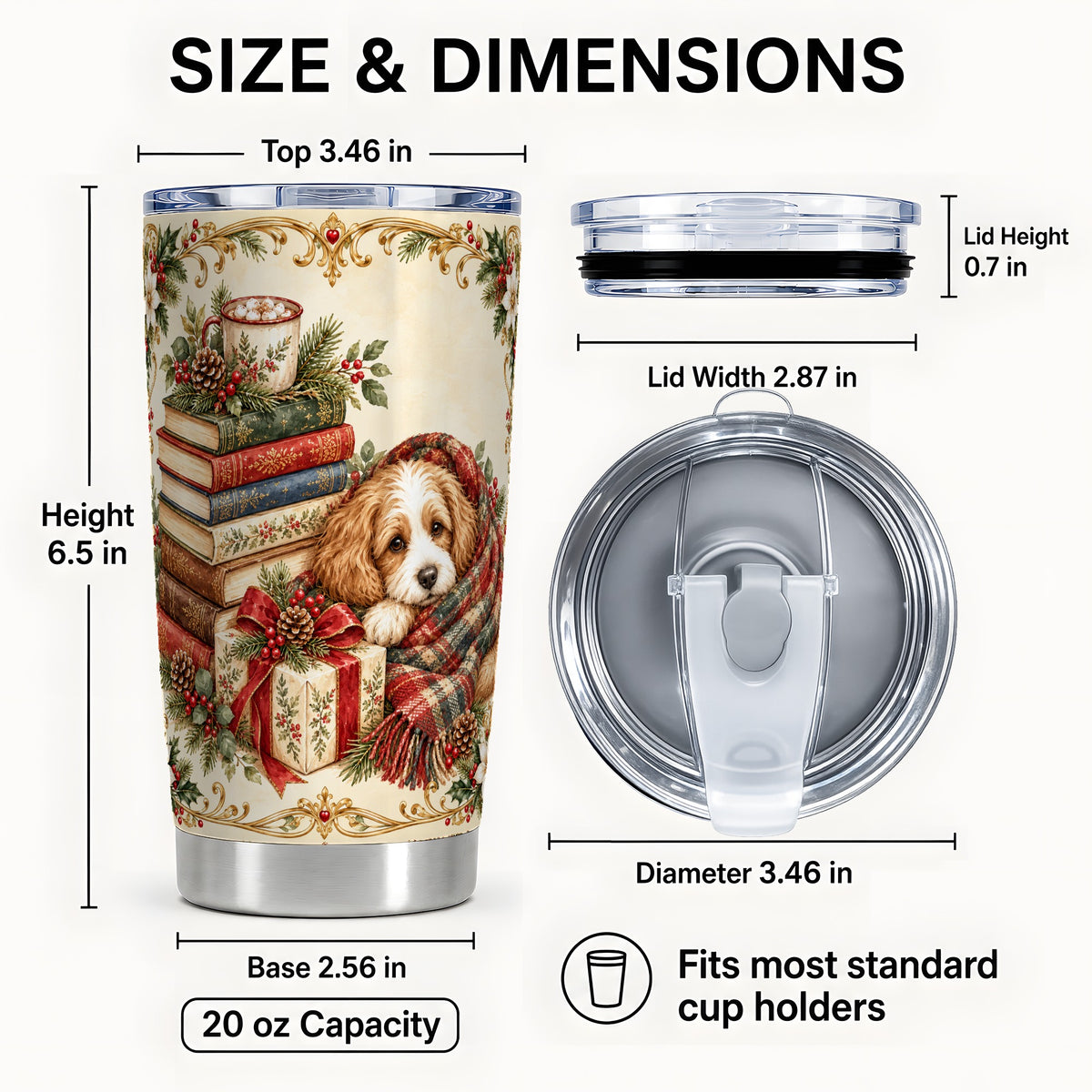 #pl[20oz|Steel] Christmas Dog Books Tumbler 20oz, Puppy Tumbler, Steel Travel Cup