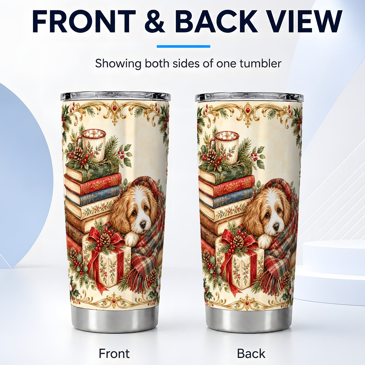 #pl[20oz|Steel] Christmas Dog Books Tumbler 20oz, Puppy Tumbler, Steel Travel Cup