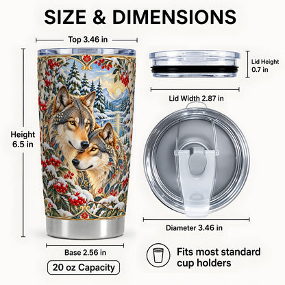 #pl[20oz|Steel] Winter Wolf Pair Tumbler 20oz, Wolf Tumbler, Steel Travel Cup