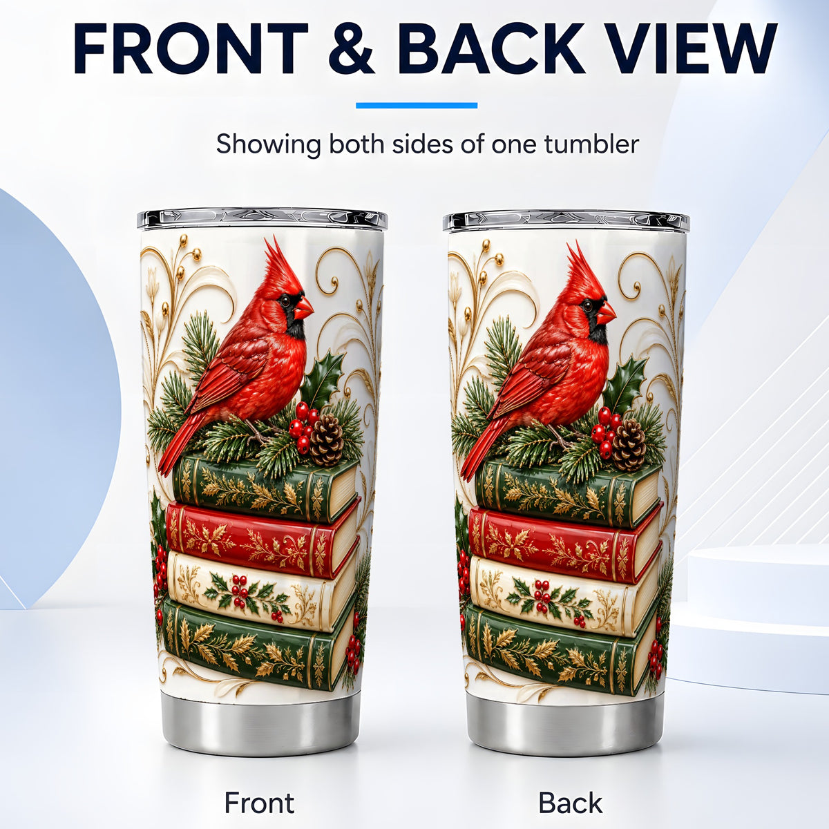 #pl[20oz|Steel] Cardinal Books Tumbler 20oz, Holiday Bird Tumbler, Steel Travel Cup